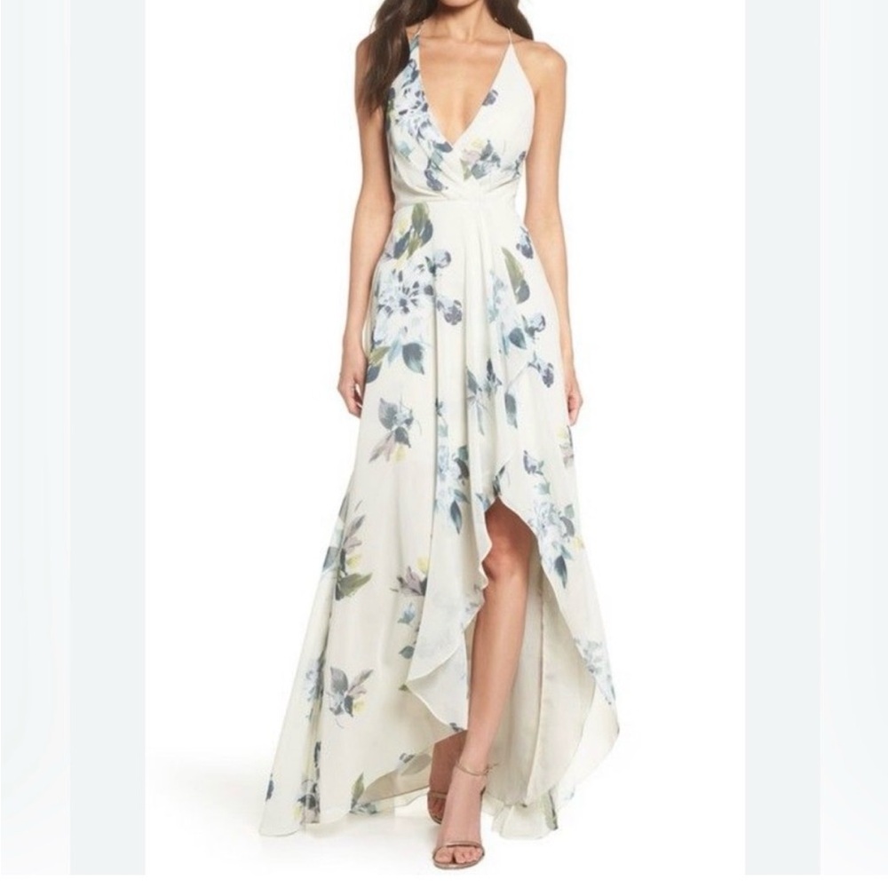 Jenny Yoo Farrah Maxi Dress with Blue Floral Print